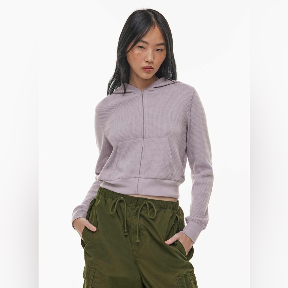 TNA Lilac/Purple Waffle Knit Zip-Up Hoodie